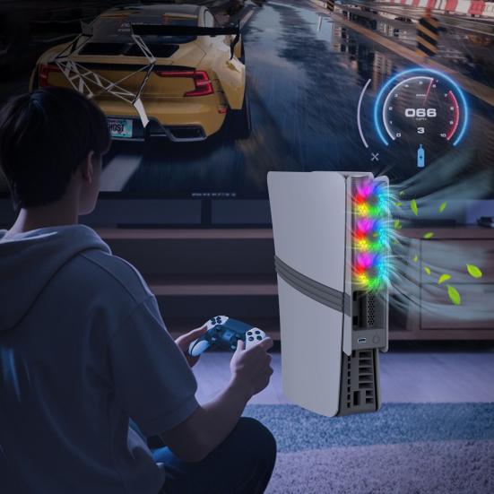 Game Console Cooling Low Noise Adjustable Fan with RGB Lighting USB External Fan Cooler