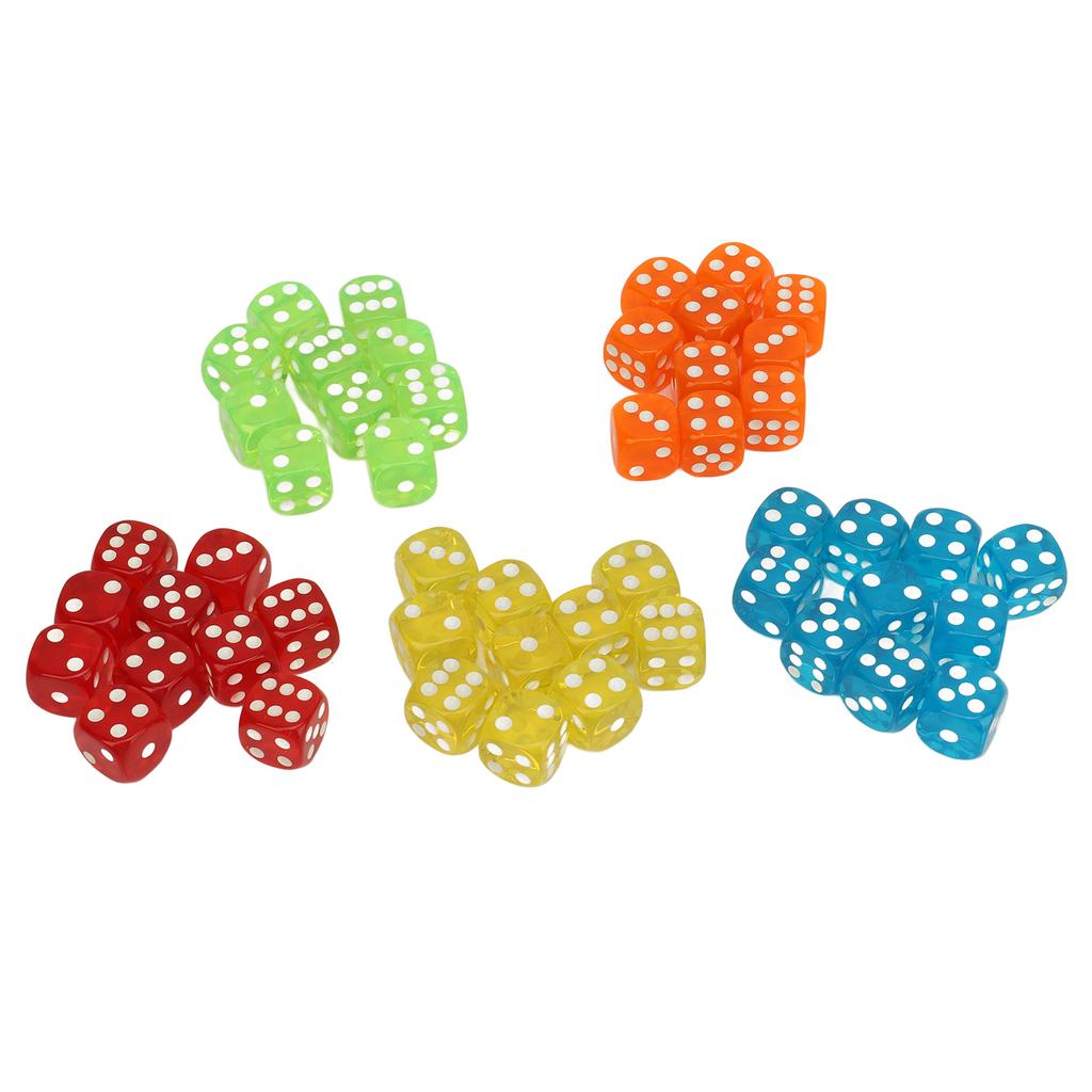 50Pcs 6 Sided Game Dice Set Round Corner Translucent Dice for Board Games Math Games