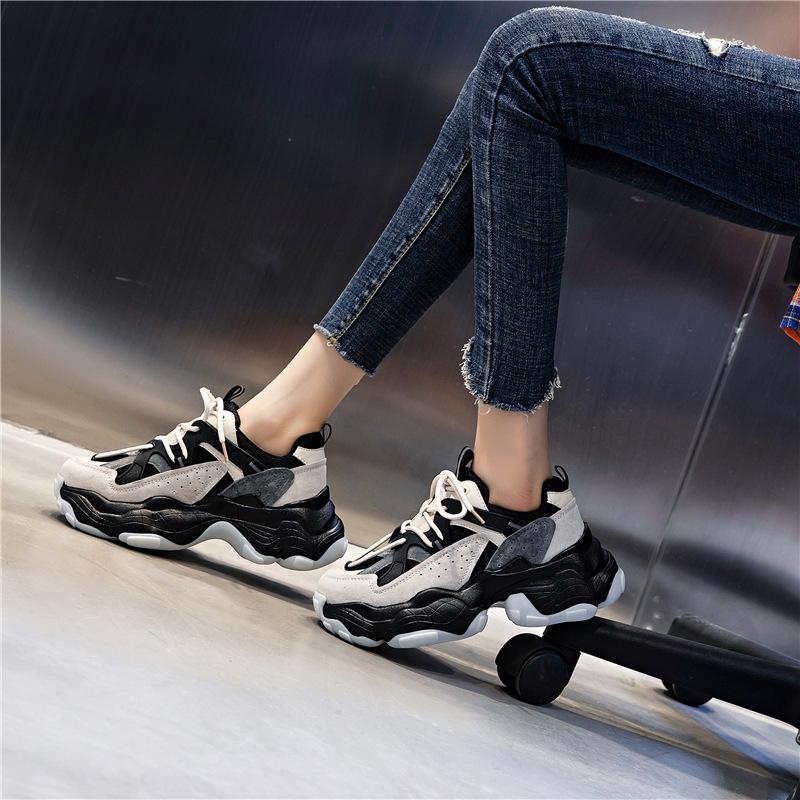 Suction film sole sports shoes women's spring 2025 new casual running breathable leather women's shoes heightened platform dad shoes