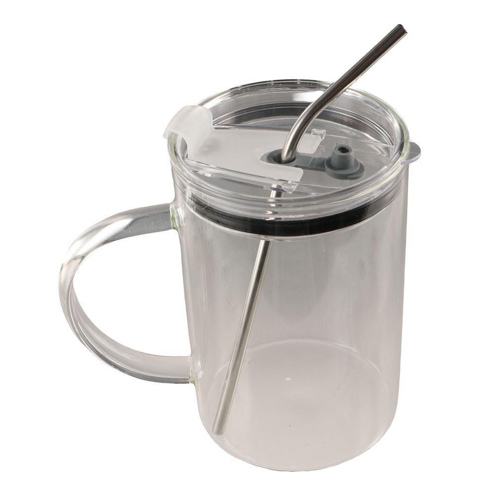 Transparent Glass Tumbler with Lid and Straw Drinking Glass Mug Glass Water Cup  Summer
