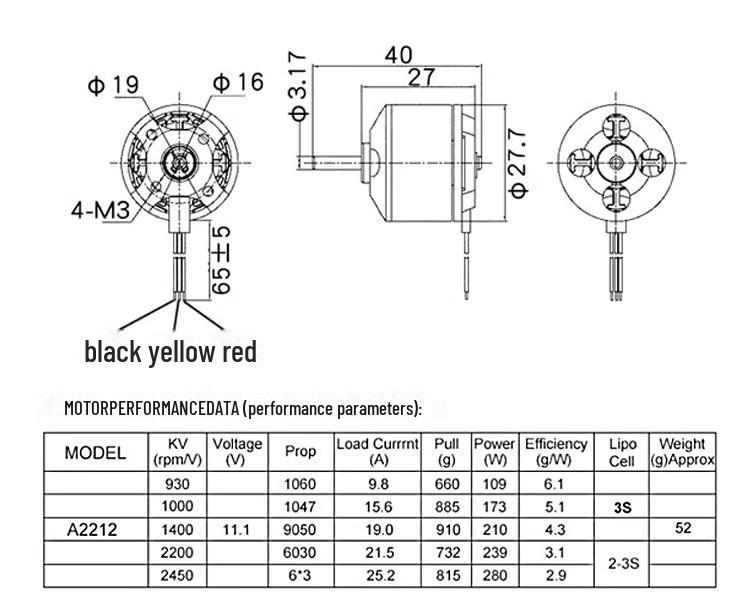 Бесщеточный двигатель XXD A2212 для многоосных и неподвижных самолетов - KV1000/1400/2200