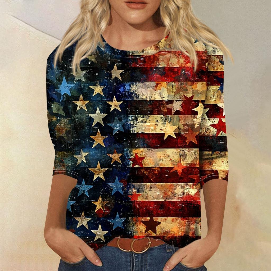 Женская футболка Повседневная футболка с принтом «День независимости», джемпер с круглым вырезом