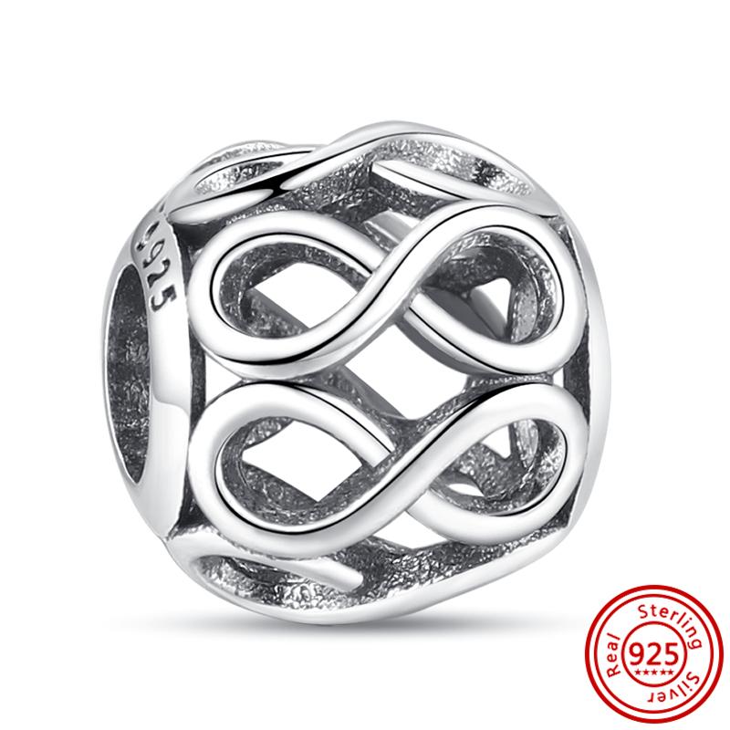 100% 925 Sterling Silver Infinite Eternity Style Love Family Friend Shiny Beads Fit Original Charms Bracelet DIY Jewelry
