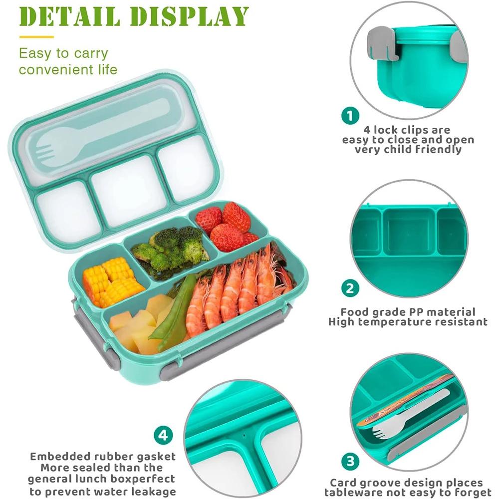 Ланч-бокс Bento Box для взрослых, контейнеры для ланч-боксов для малышей, детей, взрослых, герметичные, микроволновая печь, посудомоечная машина, 4 решетки