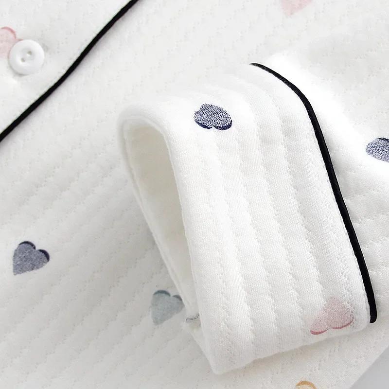 Женский пижамный комплект, новый осенне-зимний, воздушный, хлопковый, утолщенный, с длинными рукавами, симпатичная домашняя одежда, чистый хлопок