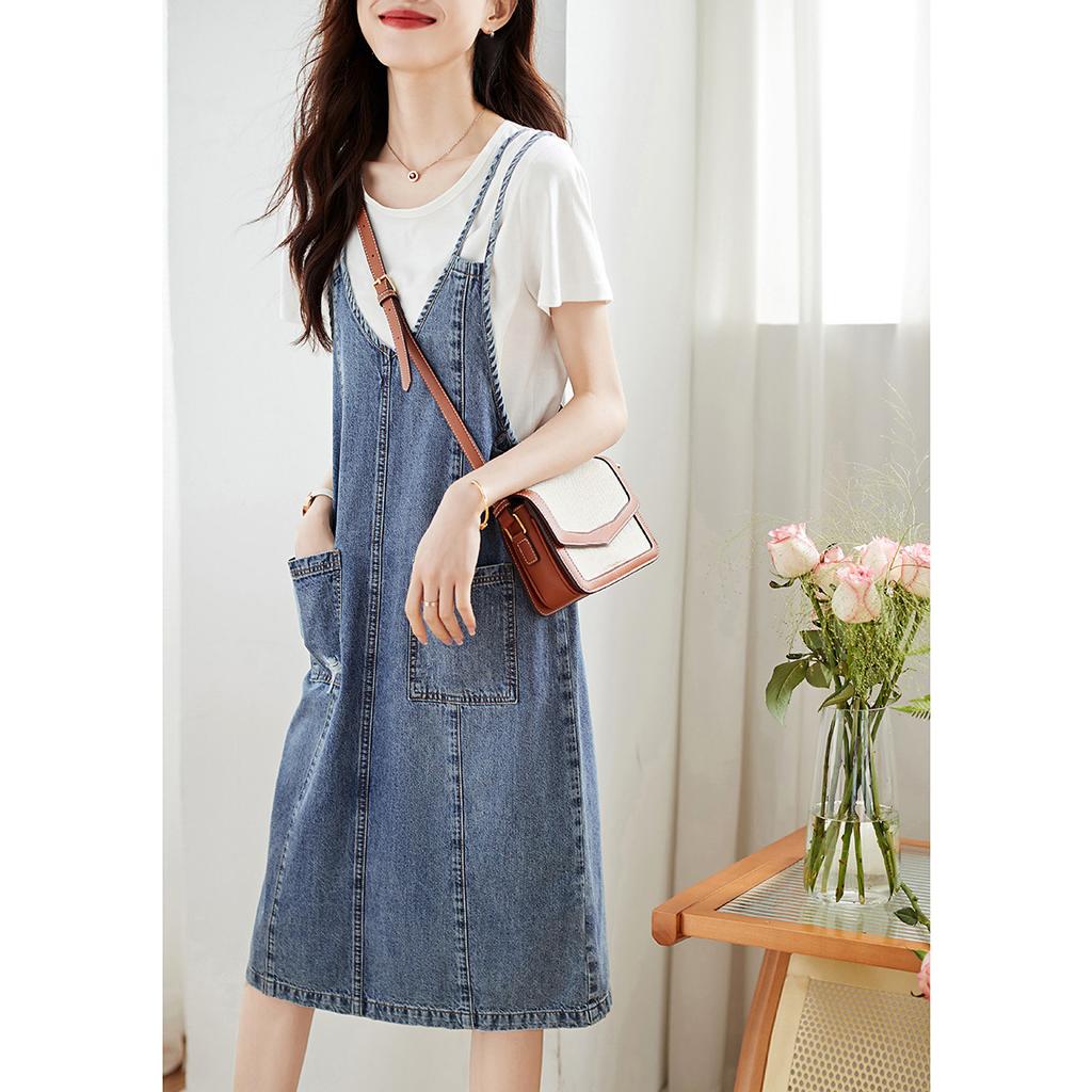 Контрастный цвет Тонкая модель, Новая летняя модель, Простая и легкая юбка на бретелях, Повседневная женская