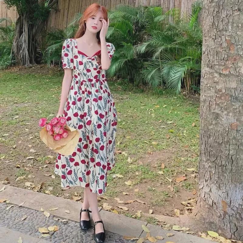 Элегантное летнее платье миди с квадратным вырезом 2022 года для женщин