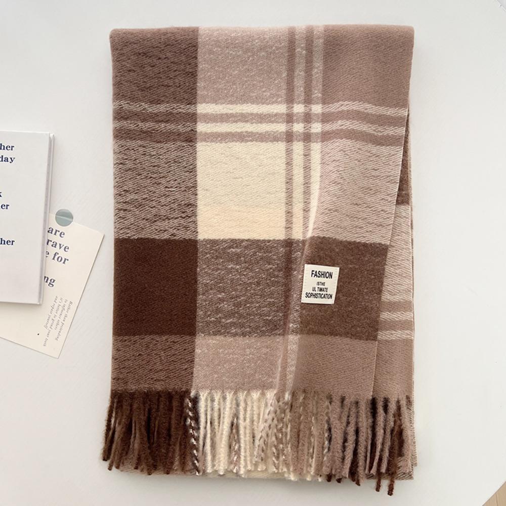 Long Tessel Plaid Wool Scarf Thicken Men Scarf Simple Winter Cashmere Scarf Female