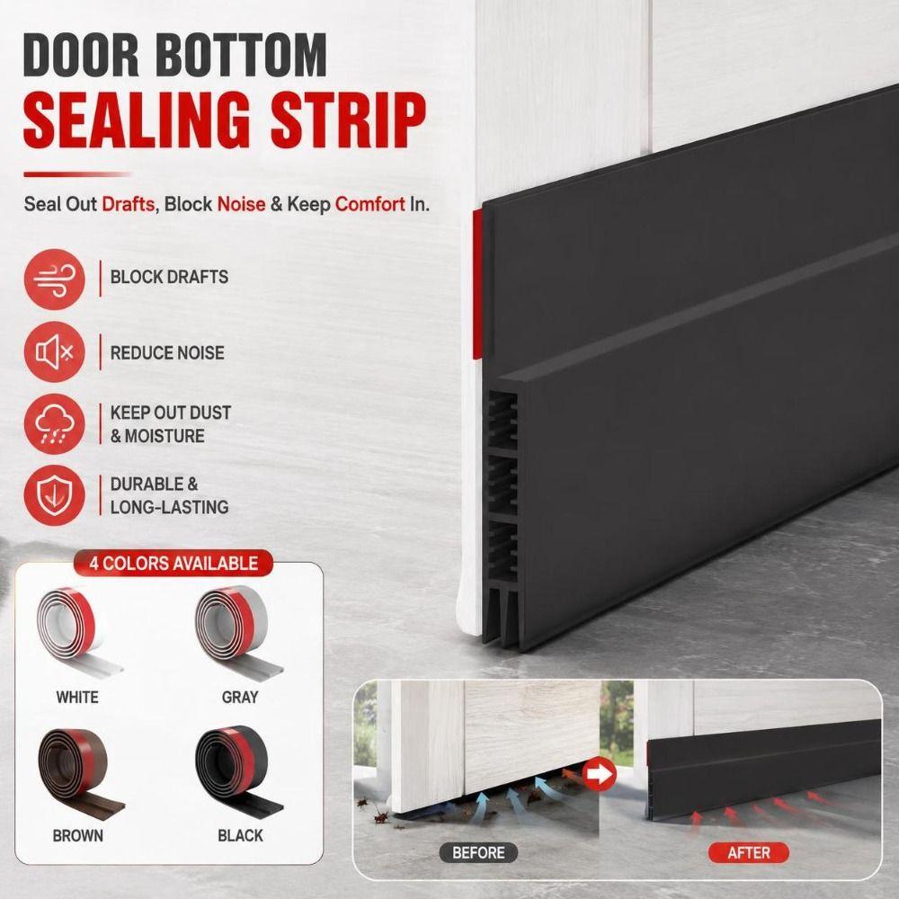 Self-adhesive Door Bottom Sealing Strip Silicone Door Draft Stopper Draught Excluder Dorm