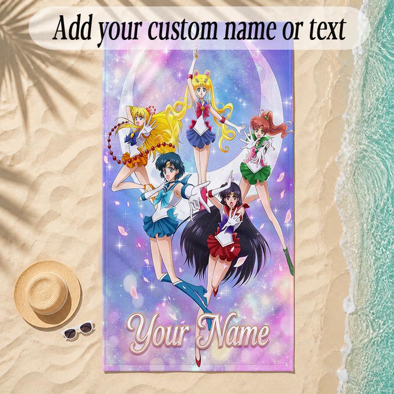 Beach TowelSailor Moon Custom Name Text Personalized Soft Towel for Beach Pool Indoor Home Decor Gift