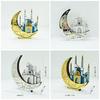 LED Lighted Eid Wood Moon Castles Mosque Ornament Festivals Party Supplies for Home Bedroom Living Room Table Decoration