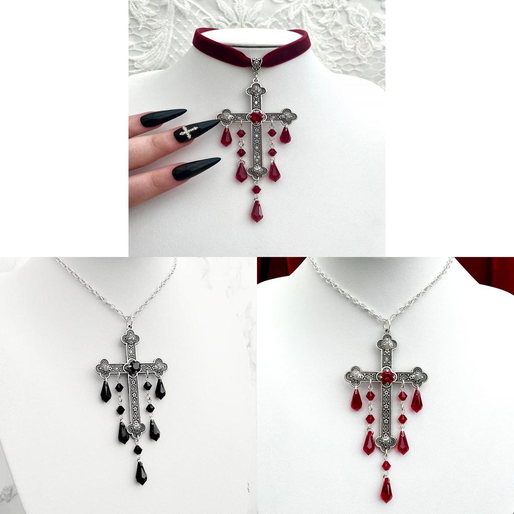 Gothic Vampire Cross Necklace With Alloy Pendant For Women Fashion Accessory