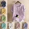 Women's Fashion Round Neck Short Sleeve T-shirt Casual Cotton Linen Graphic Shirt Leisure Loose Cat Prined Summer Blouse Tops