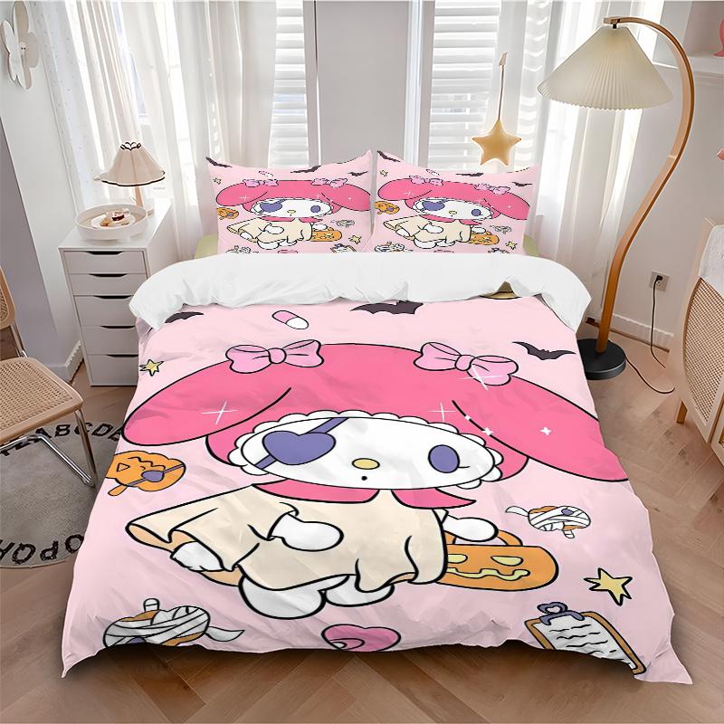 3 шт. Набор постельного белья с принтом Хэллоуинское приключение My Melody (1 Пододеяльник + 2 Наволочки, Без Наполнителей), Мягкий и удобный S024