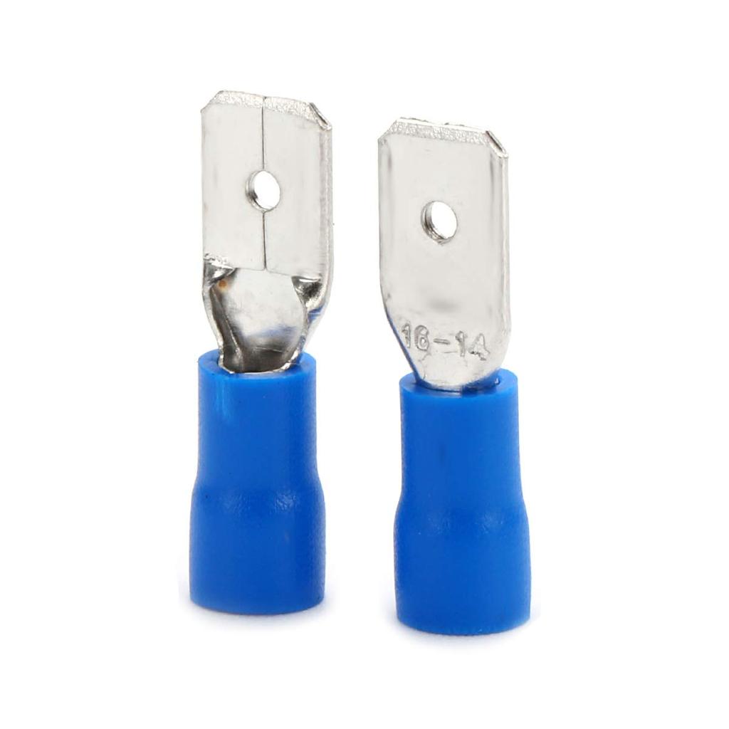 100 шт. 50 пар 6,3 мм 16 14AWG женский мужской электрический проводной разъем изолированный обжимной наконечник лопатка синий