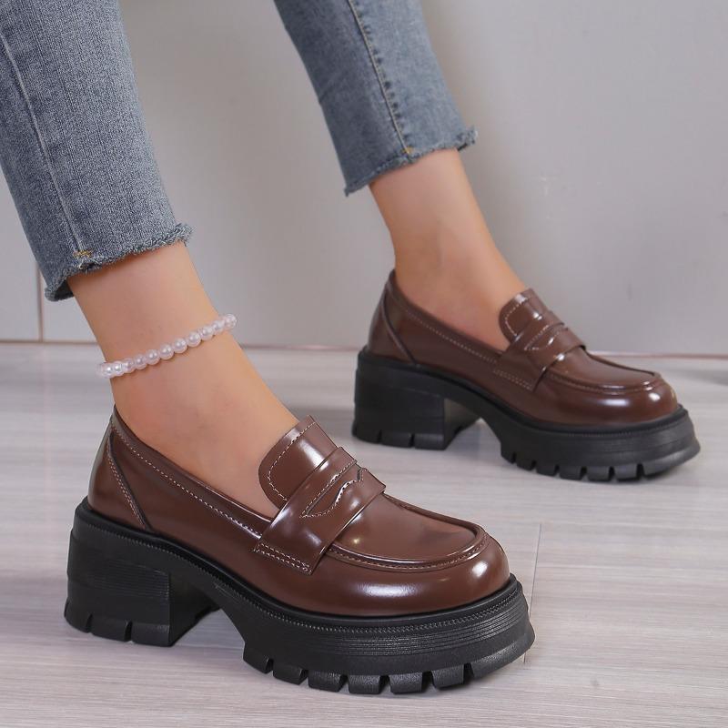 2024 Лидер продаж женской обуви весна-осень мода круглый носок неглубокий носок средний каблук однотонные слипоны женские лоферы