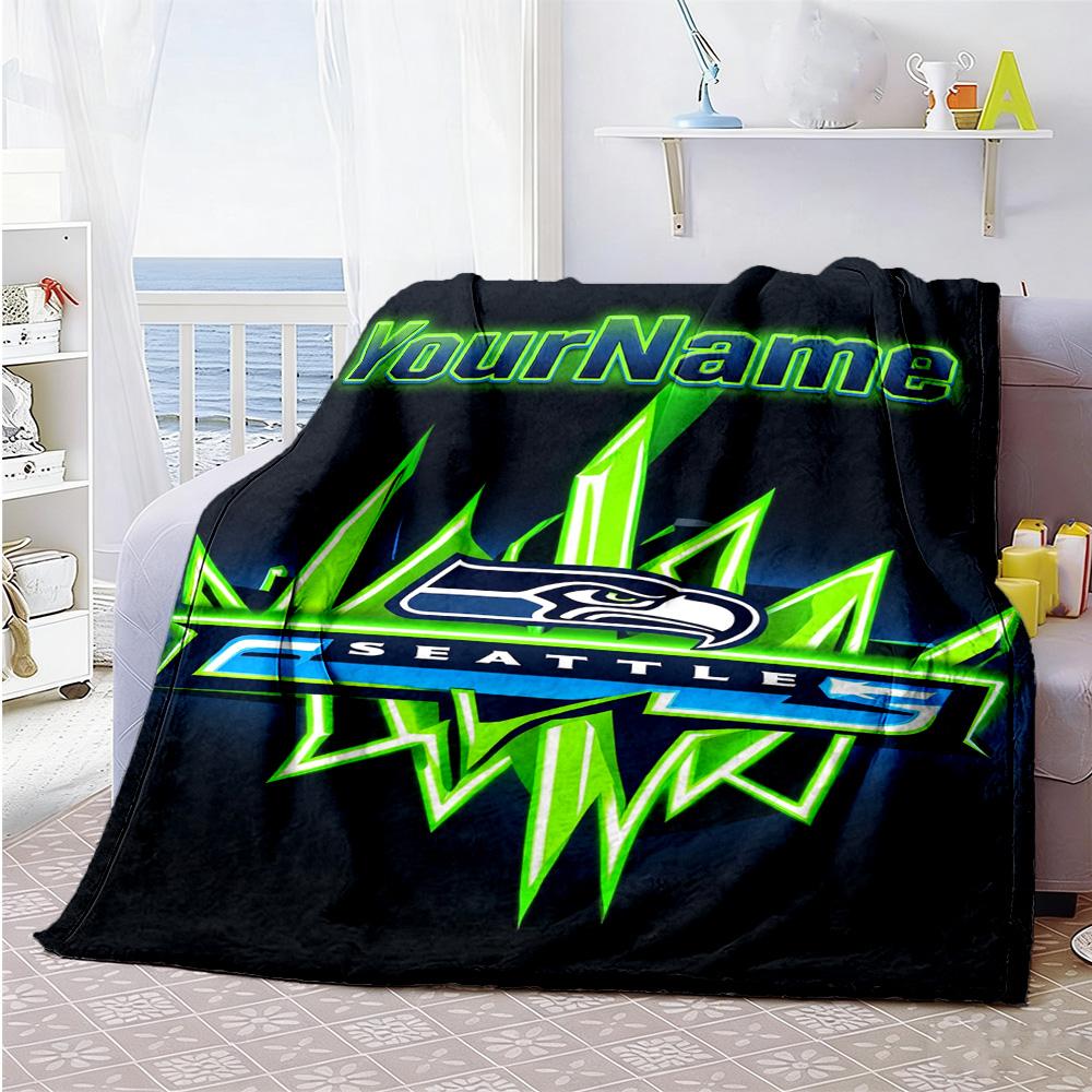 Seattle Seahawks Personalized Name Blanket Lightweight Personalized Blanket Ultrasoft Suitable For Couch Office Chair Home Decor Chair