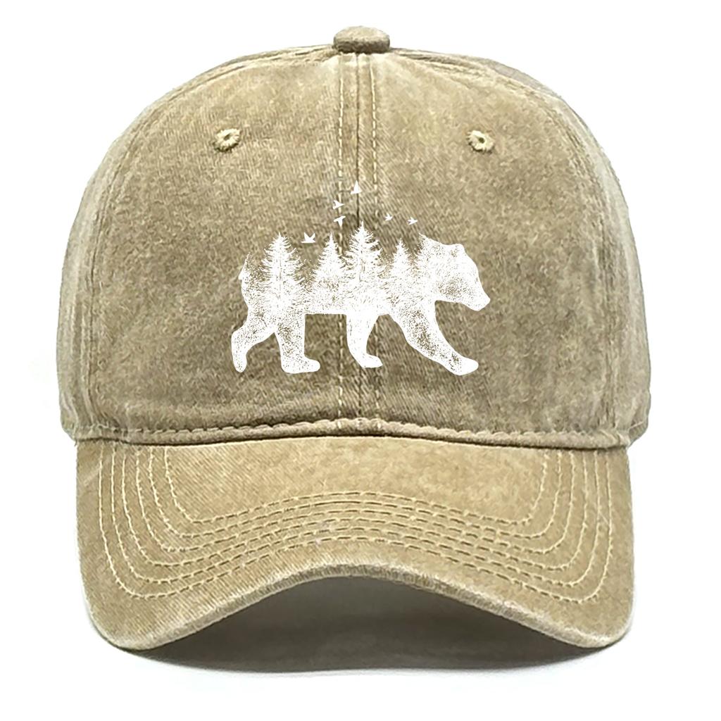 Forest Bear Washed Cotton Snapback Baseball Caps Gorra Hombre Leisure Distressed Adjustable Baseball Hat For Mountaineering