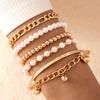 Fashionable Personalized Pearl CCB Beaded Multi Layer Bracelet Women's Jewelry Exaggerated Thick Chain Bracelet Stacking Set
