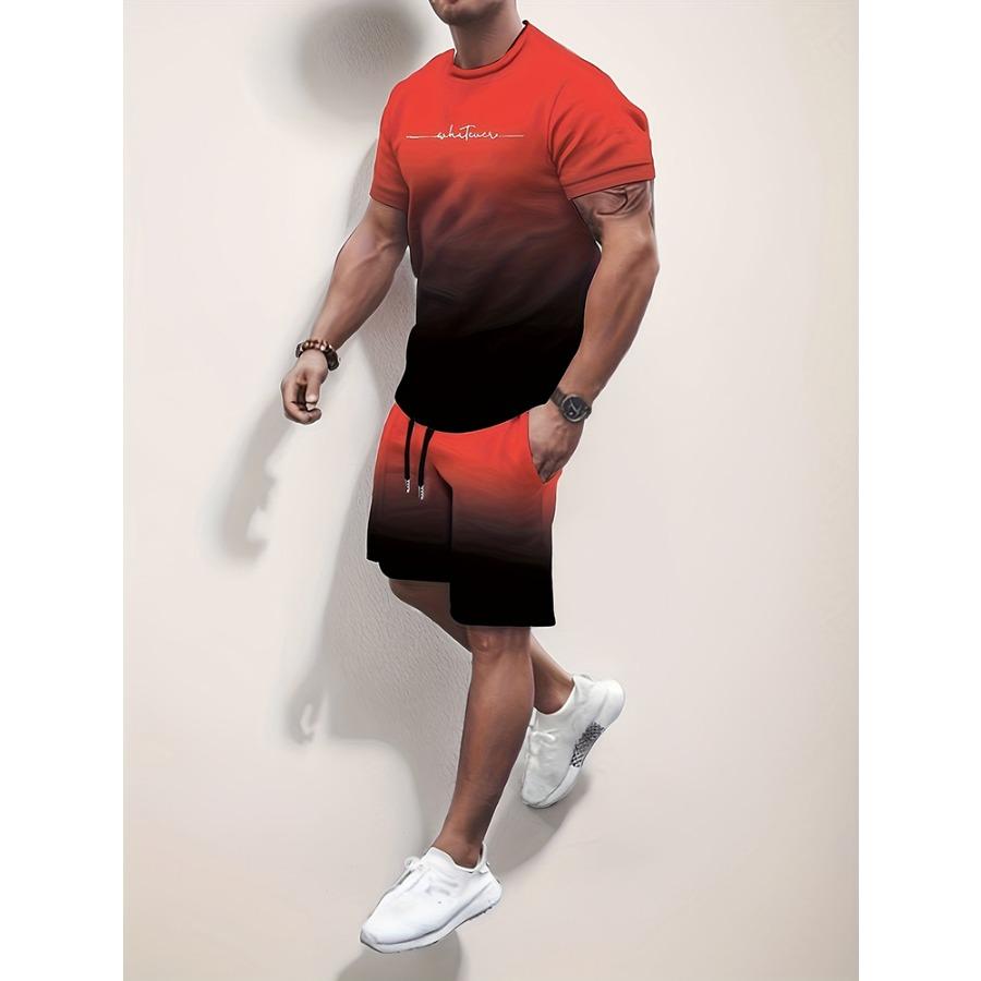 2024 Новый летний мужской костюм, спортивные шорты для бега, уличная мода, повседневная свободная удобная футболка со звездным принтом