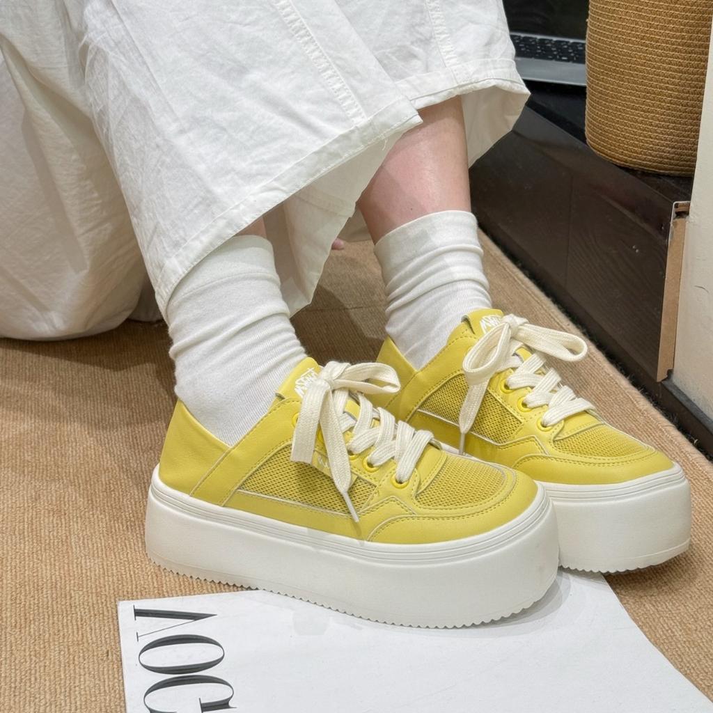 Yellow Mesh Leather Two Wear Little White Shoes Women's Summer New Height Increase Breathable Feet Small Casual Shoes