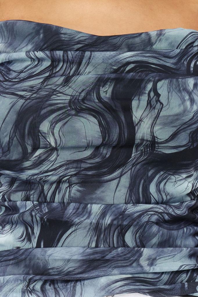 Женская модная трикотажная блузка из эластичного тюля с регулируемыми бретелями с принтом индиго и кружевным воротником