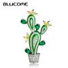 Vivid Green Cactus Shape Brooches Full Rhinestones Enamel Plant Brooch For Women Suit Dress Accessories 2018 Trendy Pins