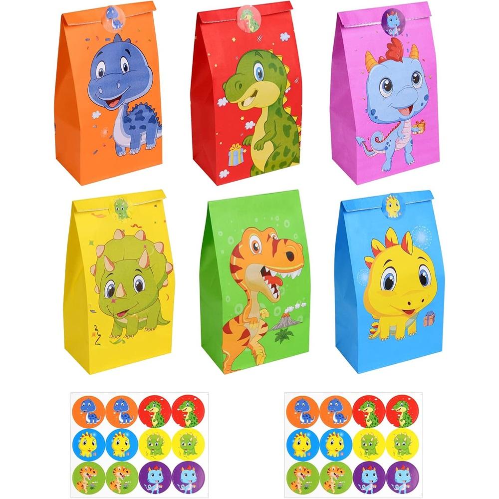 Подарочные пакеты, 24 упаковки бумажных пакетов для вечеринок с милыми наклейками, пакеты из крафт-бумаги для детских вечеринок, праздников, детских дней рождения, Хэллоуина
