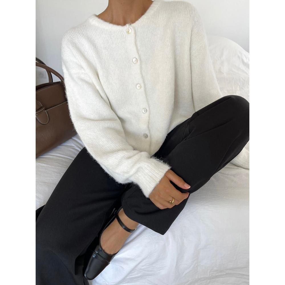 Hirsionsan элегантный свитер с длинным рукавом для женщин 2025 новый шерстяной однобортный женский повседневный кардиган мягкий гибкий трикотажный пиджак