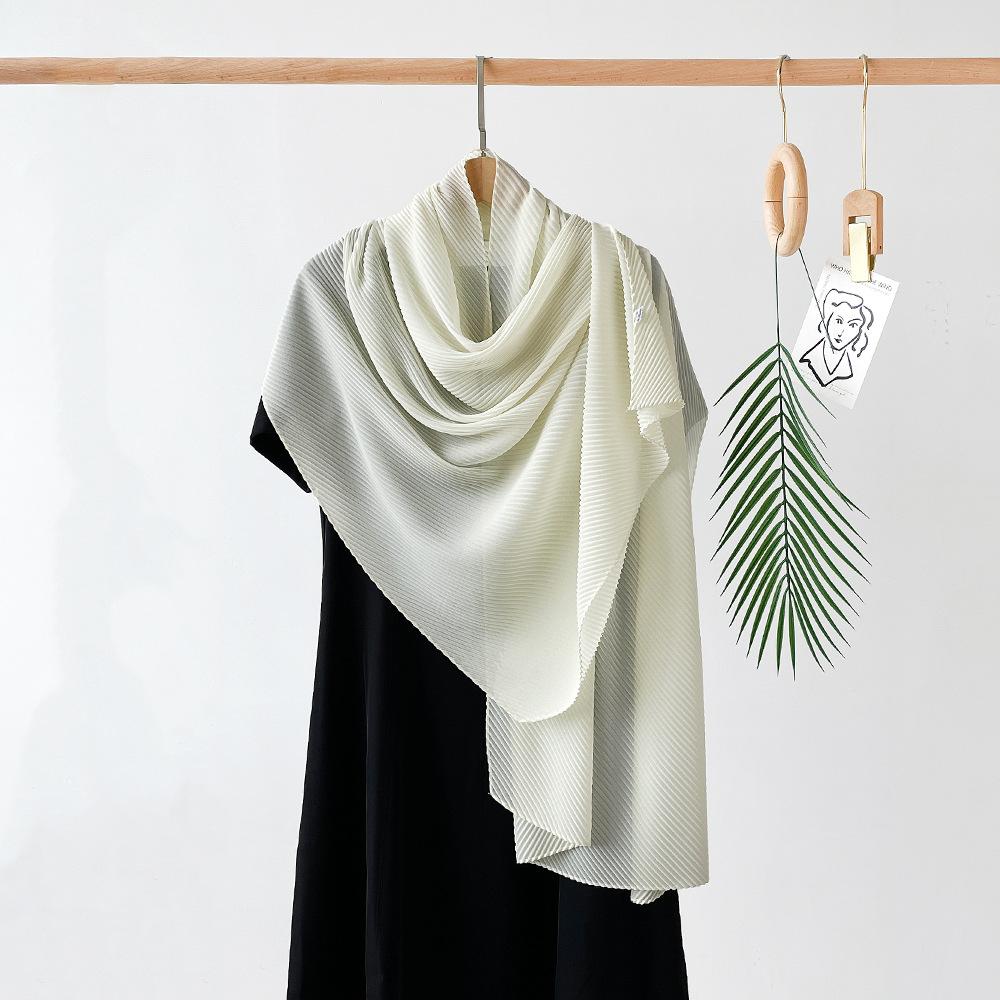 Длинный плиссированный шелковый шарф из искусственного шелка, большой квадратный шарф, однотонный, имитация хлопка и льна, шарф-обертка, платок на голову