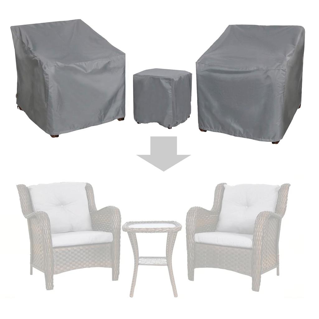 Outdoor three piece table and chair cover set Oxford cloth dust cover Gray
