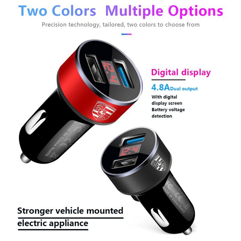 Car Charger 2 USB Ports Fast Charging Digital Display Car Accessories For Porsche Boxster Cayenne Panamera Macan Cayman 911 918 996 917 991