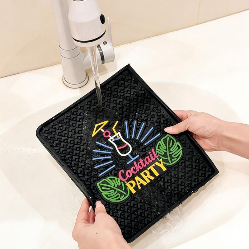 Excellent Secure Rubber Bar Pad For Drink Making And Serving protects Countertops From Liquid Damage