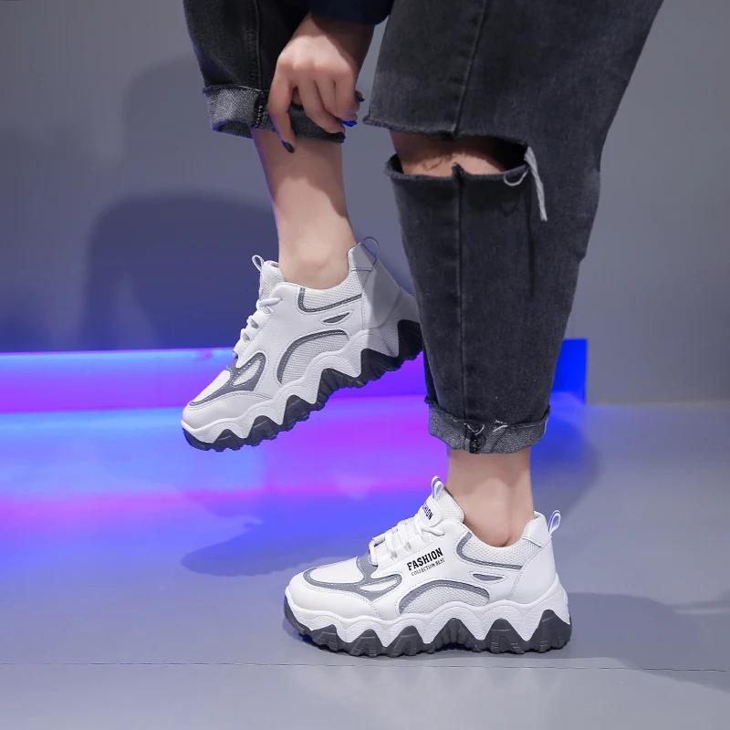 Весна-осень, модная женская обувь с перекрещивающимися ремешками, с круглым носком, на толстой подошве, повседневная и удобная спортивная женская обувь для ходьбы