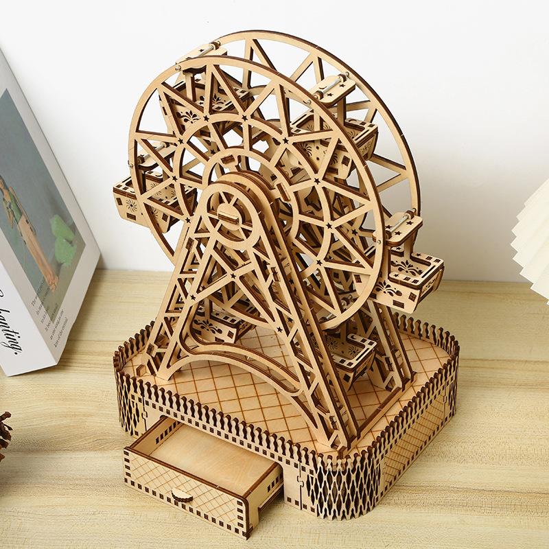 Cross-border New 3D Jigsaw Ferris Wheel Wooden Toys Educational Assembled Toys DIY Creative Ornaments
