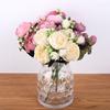 30cm Rose Pink Silk Bouquet Peony Artificial Flowers 5 Big Heads 4 Small Bud Bride Wedding Home Decoration Fake Flowers Faux KTY
