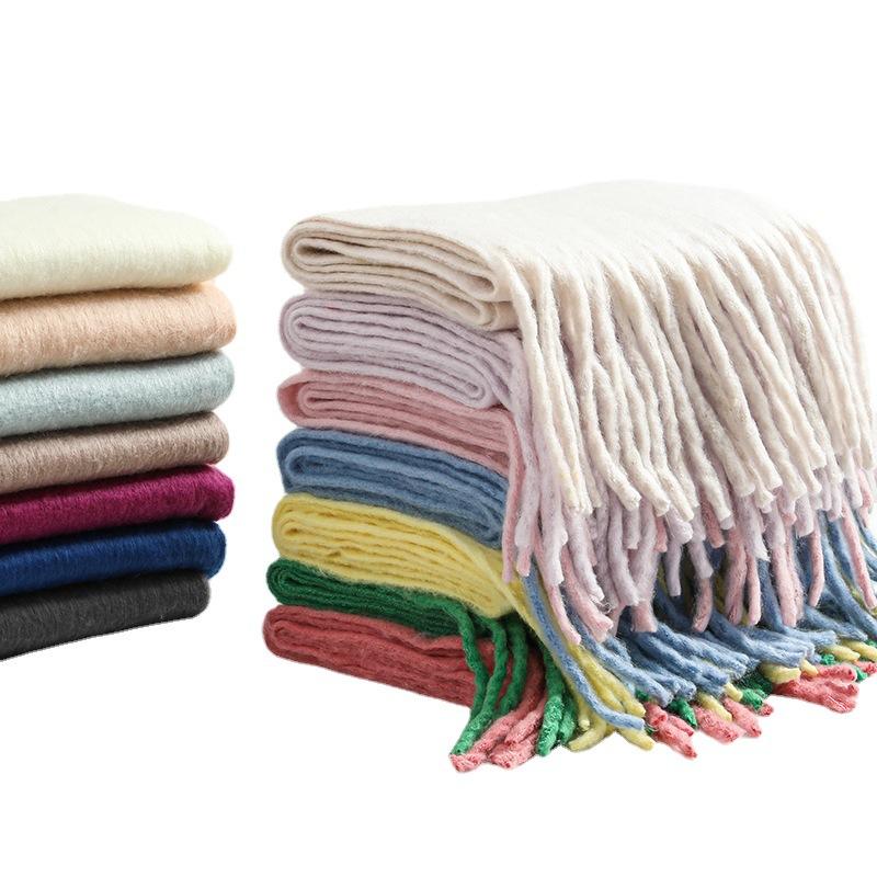 Imitation Cashmere Scarf for Women Winter Warm Thickening New Solid Color Scarf for Men Thick Tassel Woolen Scarf