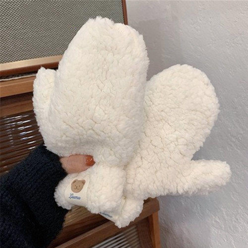 Students Gloves Warm Winter Soft Plush Double Layer Winter Gloves All Fingers Bear Hair Mittens
