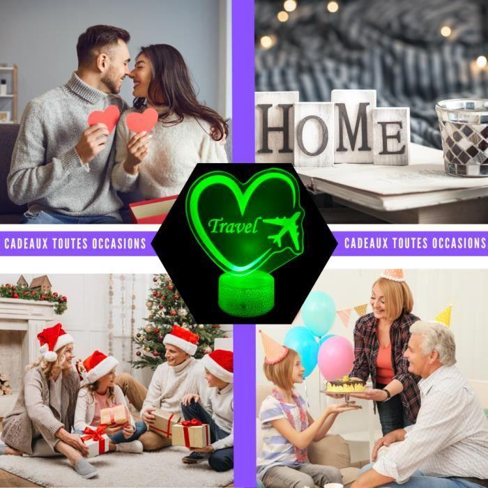Lampe de Chevet 3D LED Thème Voyage Travel Avion , Veilleuse Changement de Couleurs, Lampe tactile Bureau et Chambre, Cadeau Noël