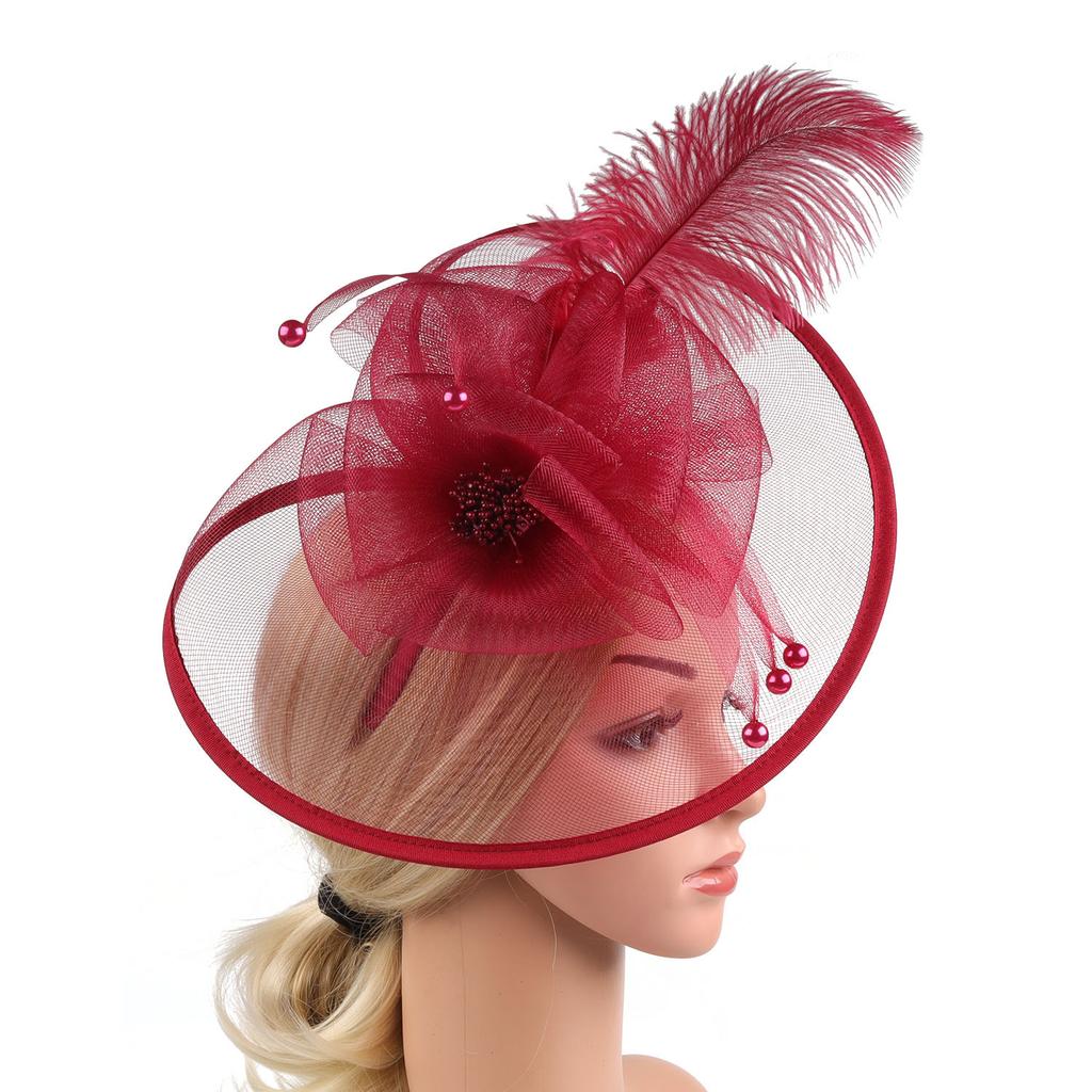 Mesh Feather Headgear Bow Versatile Headband Hair Accessories Pearl Party Performance Head Flower Clip