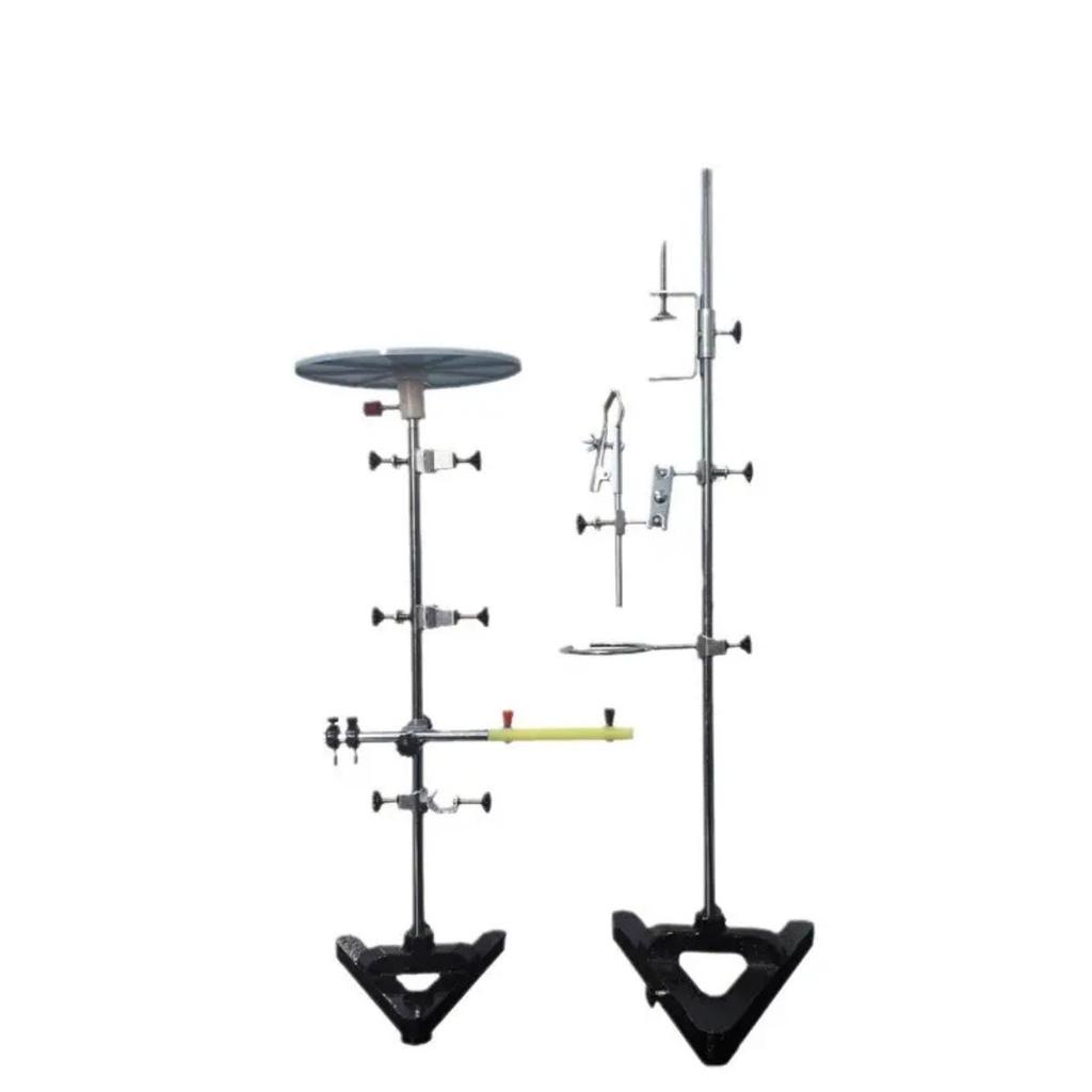 Iron Stand with Square Base for Laboratory Experiments - Complete Set with Flask Clamp & Burette Holder