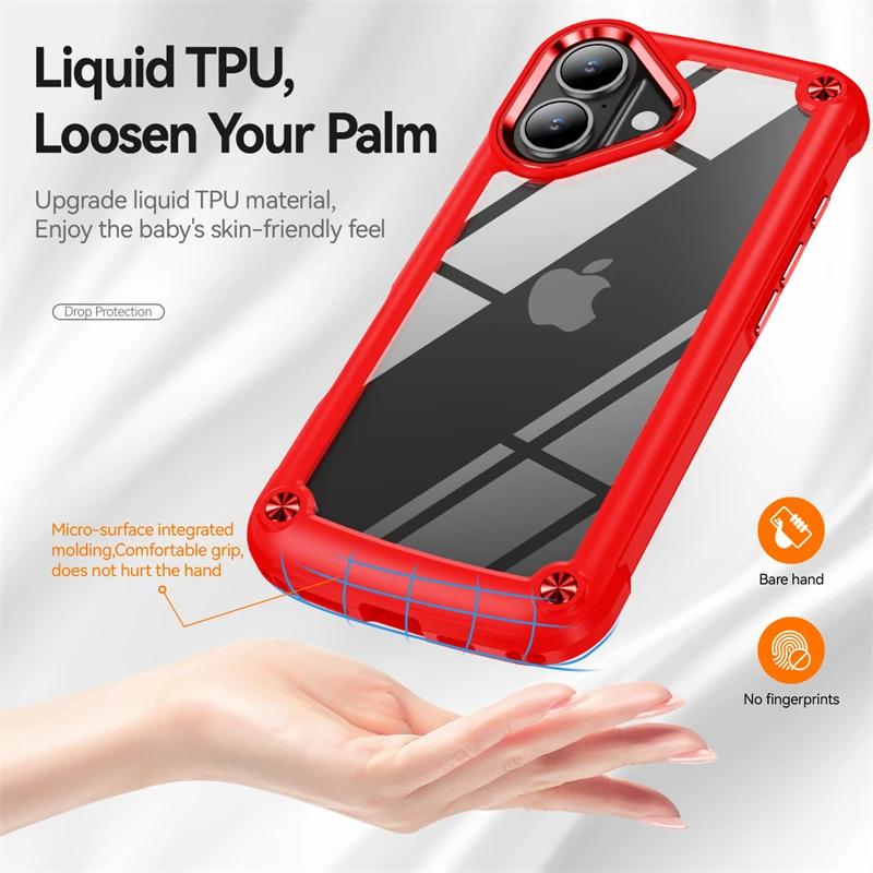 Прочный противоударный бронированный бампер для iPhone 16 15 14 13 12 11 Pro Max 16Plus с мягкой рамкой из ТПУ, гибридная прозрачная задняя крышка