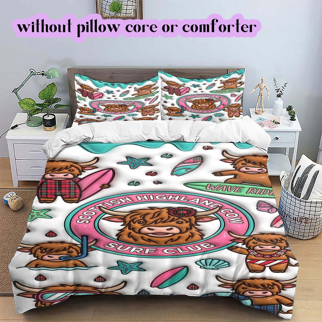 Cute animals surfing Pattern Bedding,Quilt Set Quilt Cover Pillowcase Home Birthday Gift (1*duvet cover+2*pillowcase,without core)