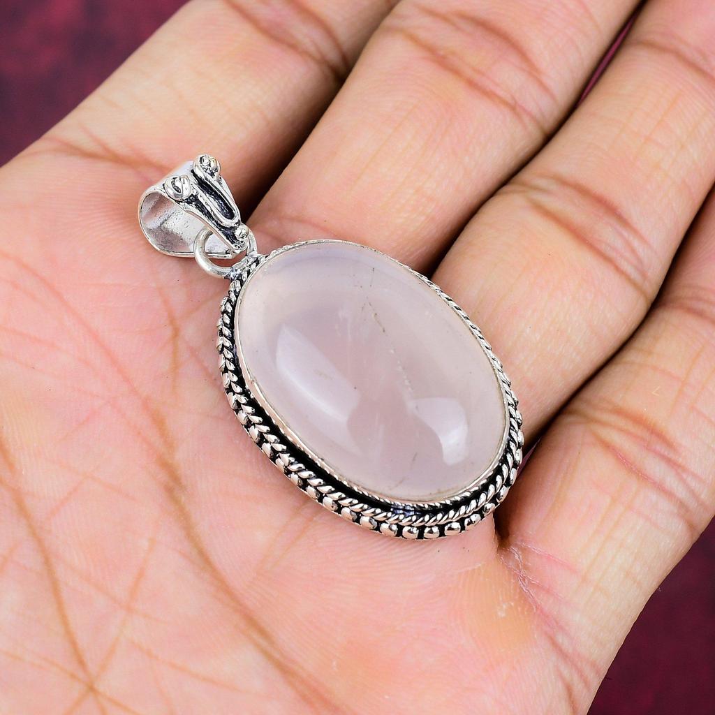 Подвеска из розового кварца ручной работы, новейший дизайн, подвеска из цельного серебра 925 пробы с драгоценными камнями, подарок для матери