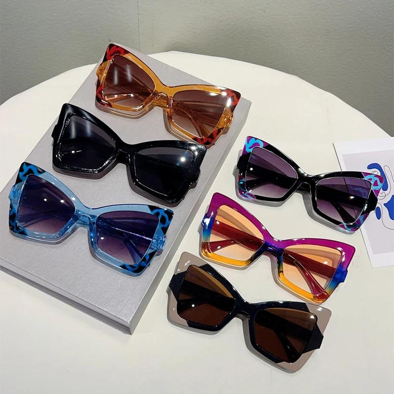 Солнцезащитные очки в форме бабочки Женские Стильные Большие Градиентные Декорированные Солнцезащитные очки Модный Дизайн Бренда Отпуск Повседневные Очки