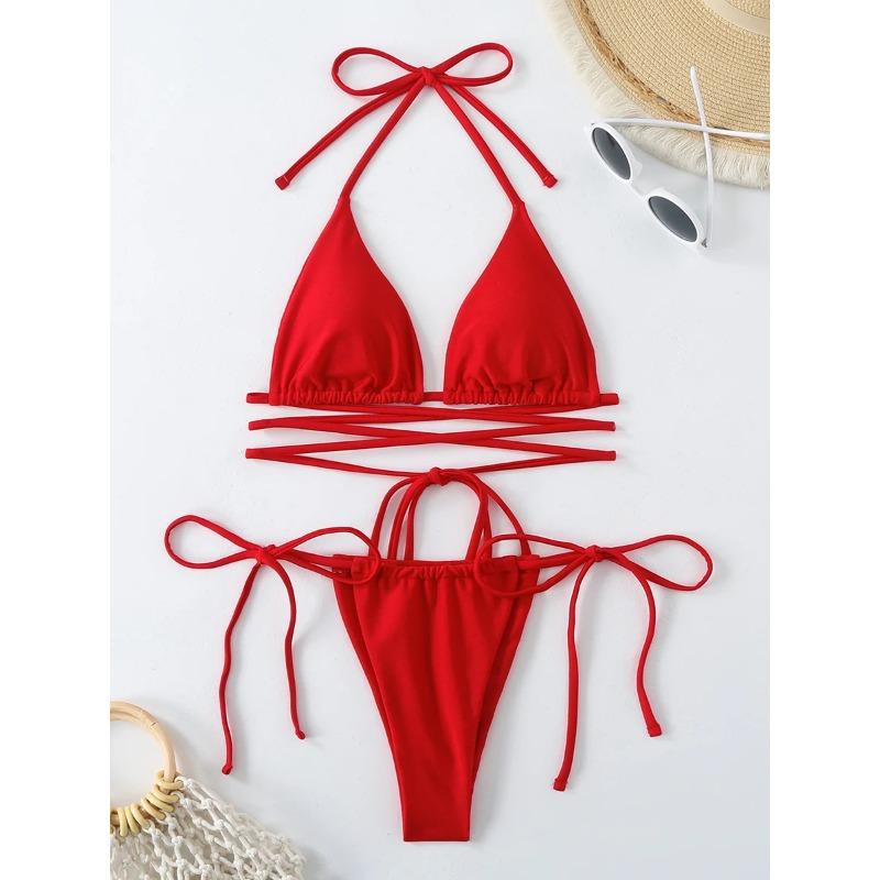 Сексуальное микро бикини 2025 с перекрестной шнуровкой, купальник-бандаж, женский купальник, женский комплект бикини-стринги из 2 предметов, женский купальный костюм, пляжная одежда