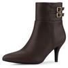 Allegra K Women's Pointed-Toe Ankle Boots with Buckle Detailing, Coffee Color, Size 27.0 Cm