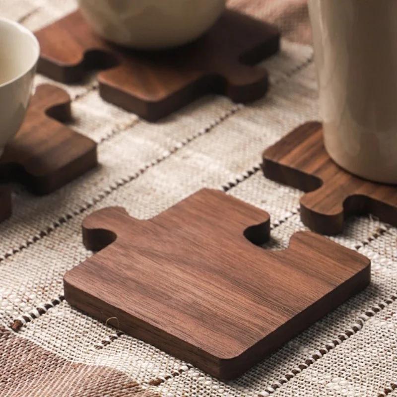 Black Walnut Tea Coaster Insulation Pad Wooden Coaster Tea Mat Creative Puzzle Anti-scalding Insulation Pad Tea Cup Coffee Mat