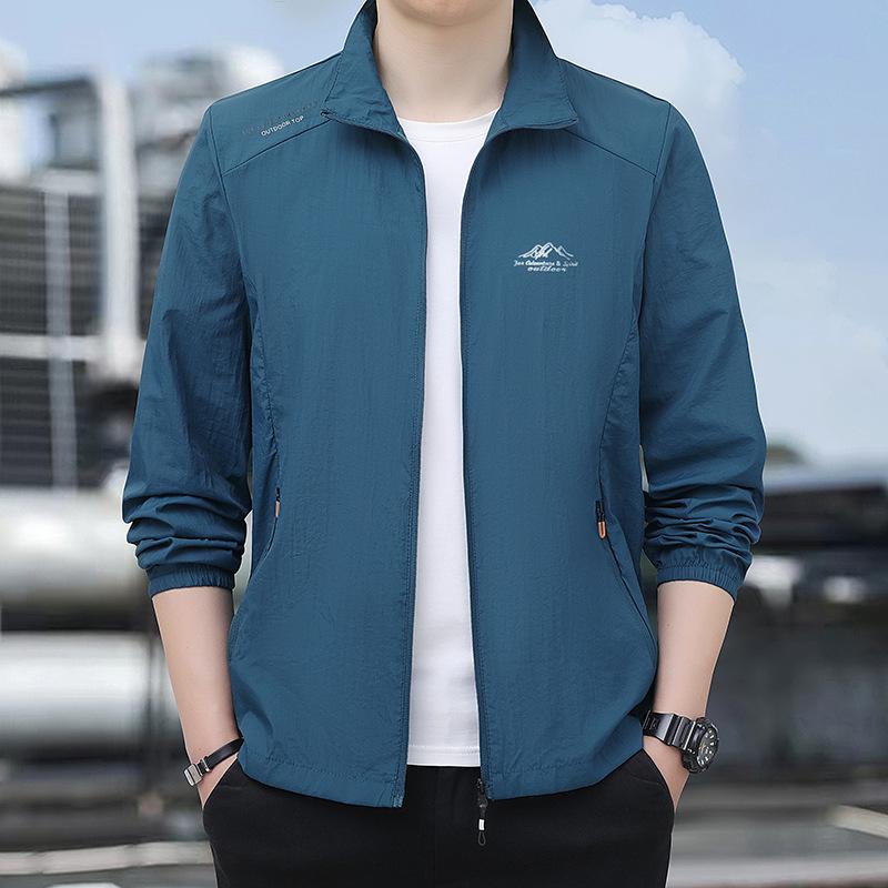 Солнцезащитная куртка для мужчин Летом, Ультратонкая, Свободная, Дышащая куртка-скин, Повседневная куртка со стойкой, Для рыбалки на открытом воздухе