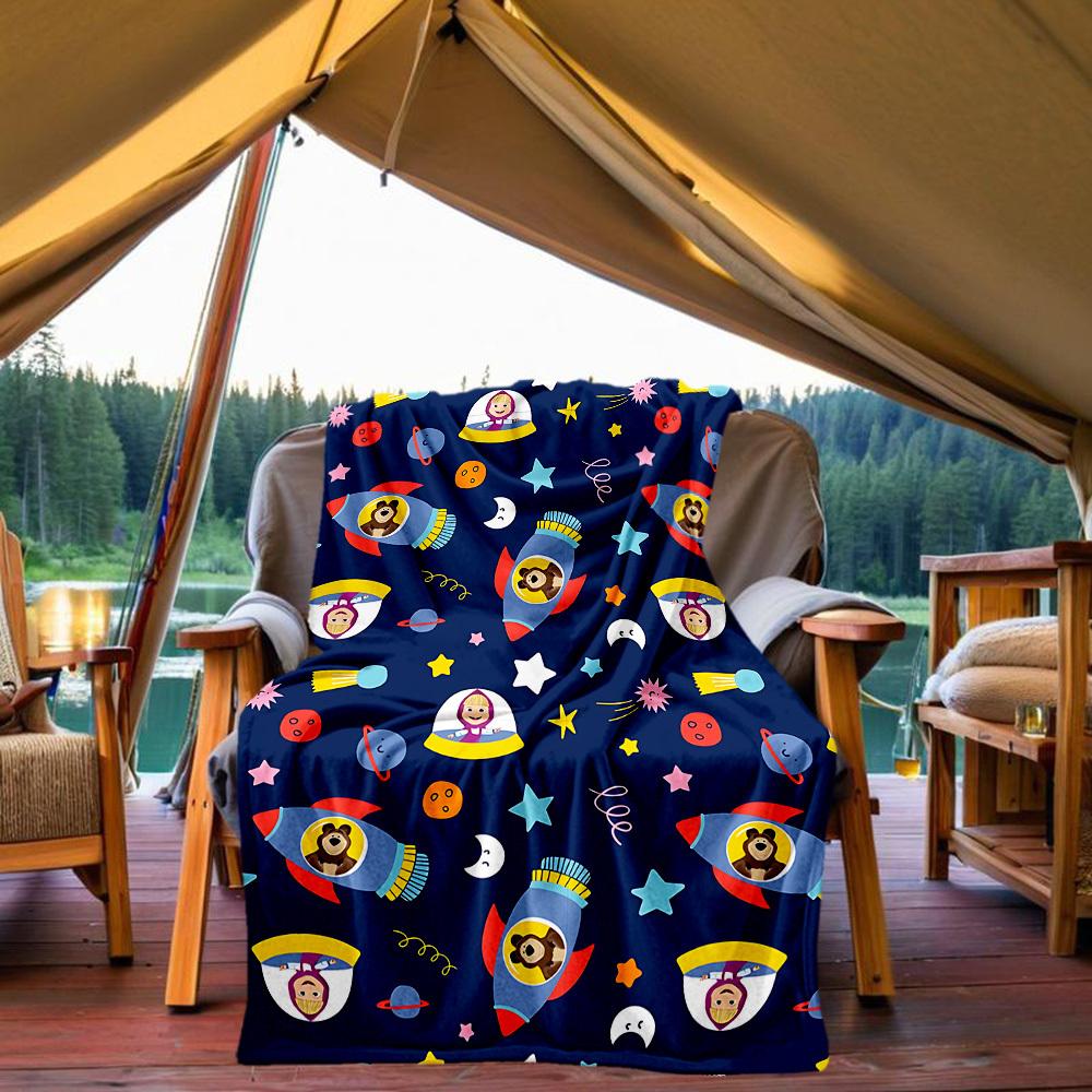 1 шт. Маша и Медведь Плед для улицы Легкий Фланелевый, Мягкий и Теплый, Всесезонный для Дивана, Улицы, Кемпинга, Гостиной, Офиса, Стула